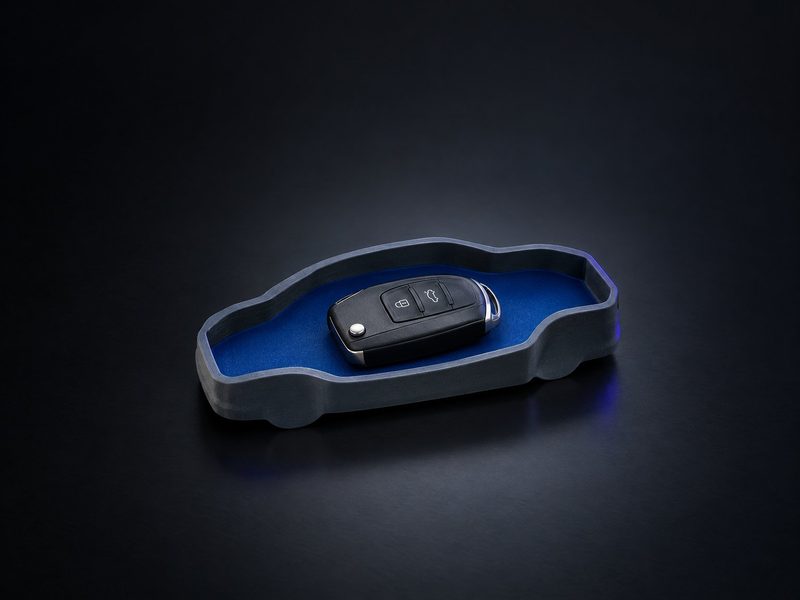 Concept render: Key dish. The car's outline as a tray for the new key on delivery day.