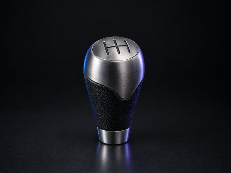 Concept render: Gear-knob paperweight. A gear-shift knob with the shift pattern on top.