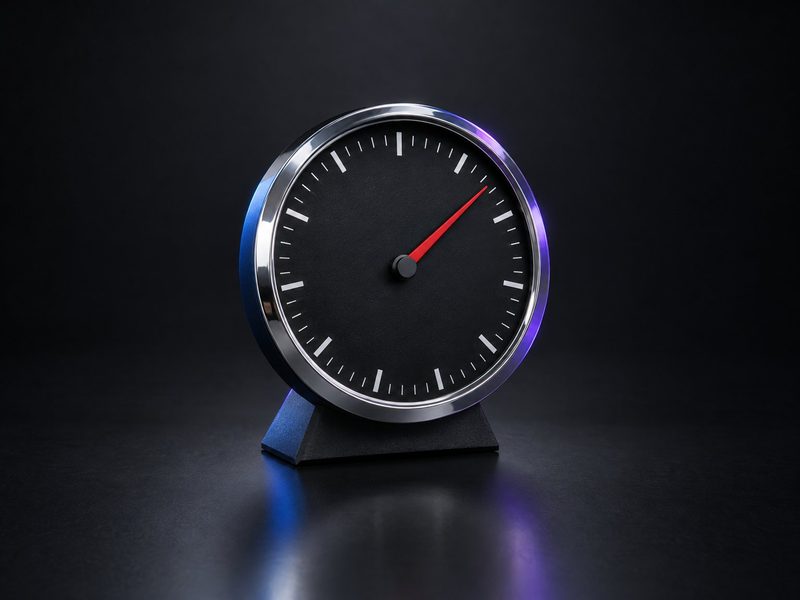 Concept render: Speedometer clock. A desk clock in the shape of a speedometer dial.