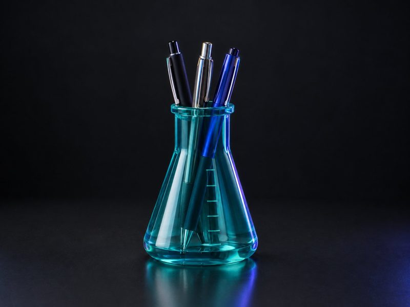 Concept render: Flask pen pot. A conical lab flask that holds your pens.