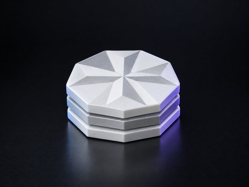 Concept render: Facet coasters. Coasters cut in a brilliant's facet pattern.