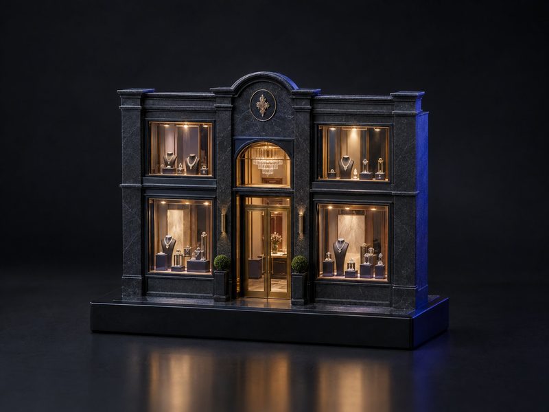 Concept render: Showroom in miniature. Your showroom's façade and window display at 1:25.