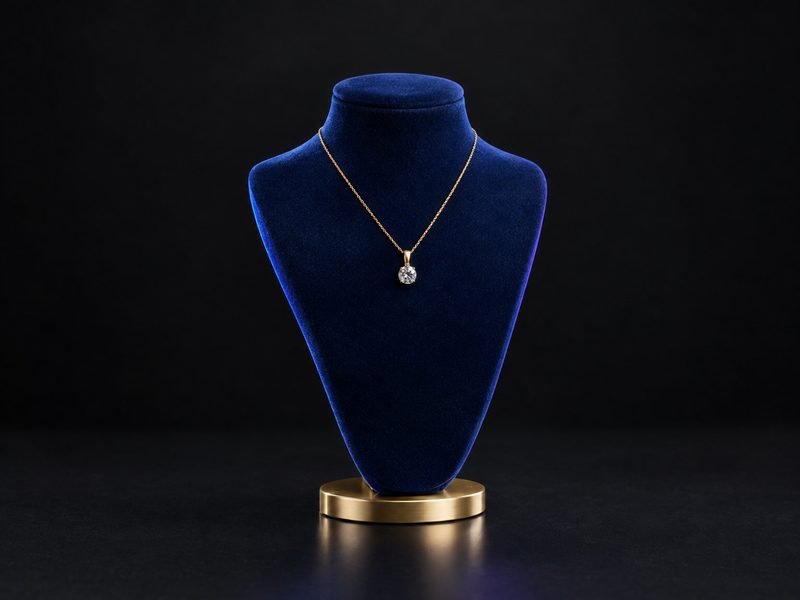 Concept render: Jewel bust. A miniature necklace display bust that doubles as a phone stand.