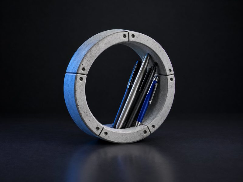 Concept render: Segment ring. A precast tunnel ring in its segments, as a pen holder.
