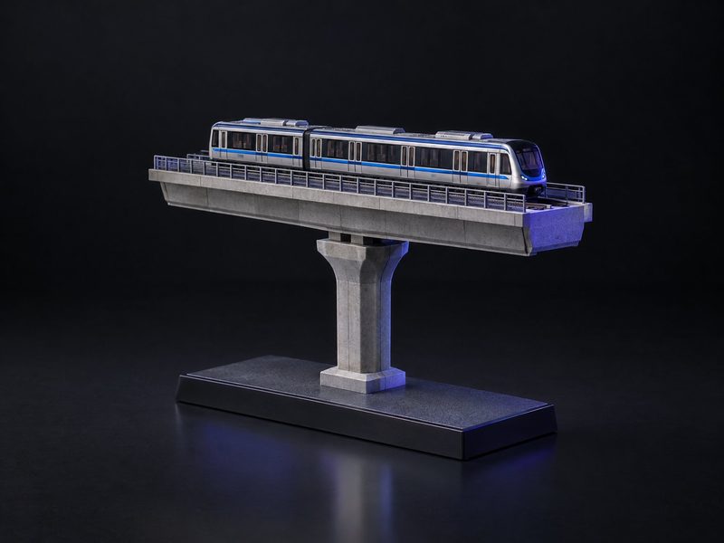 Concept render: Metro viaduct. A section of elevated metro: pier, deck and a train.