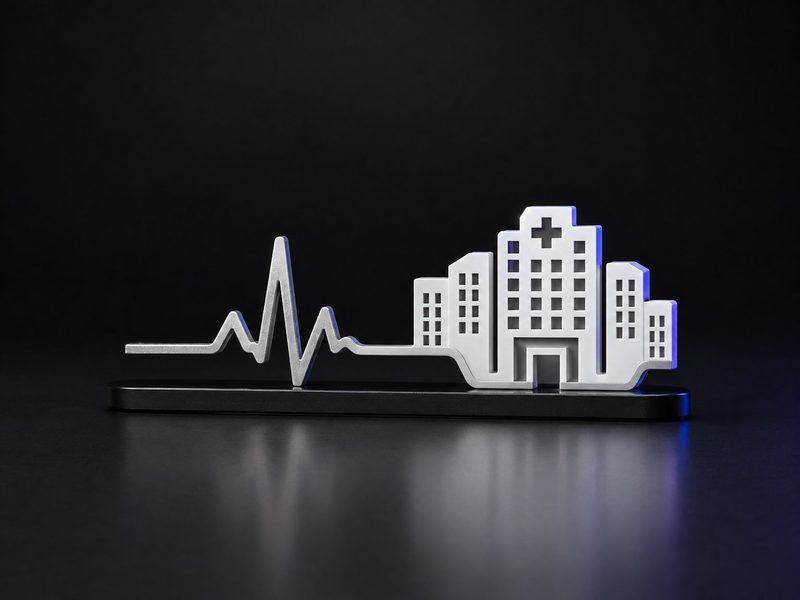 Concept render: Pulse to skyline. An ECG trace that rises into your hospital's skyline.