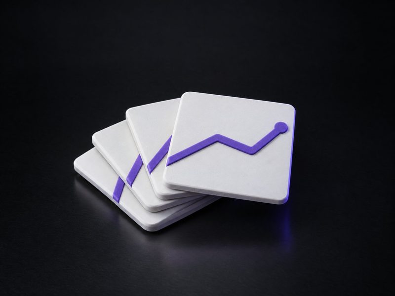 Concept render: Hockey-stick coasters. Four coasters, each carrying a raised hockey-stick growth line.