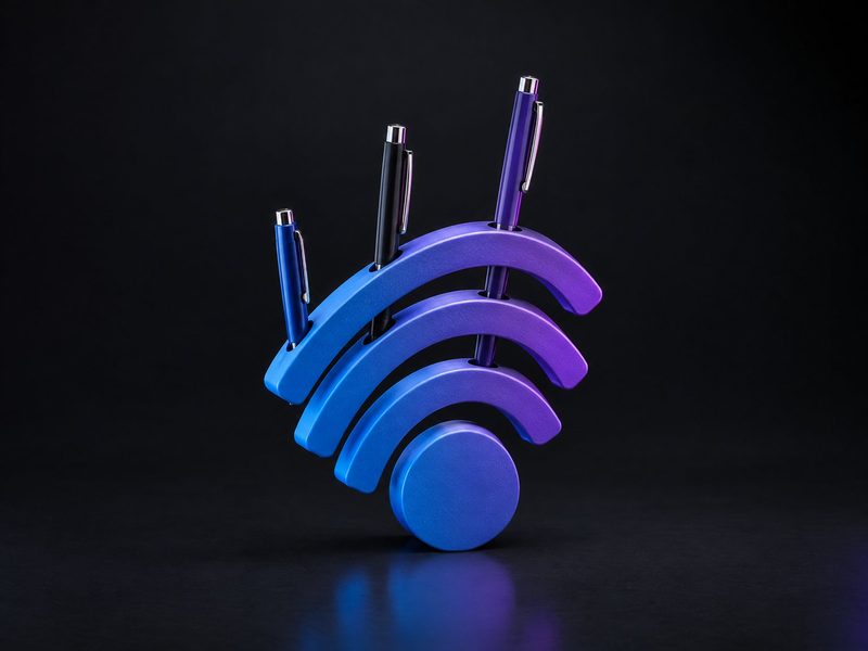 Concept render: Signal pen stand. Wireless signal arcs that hold pens.