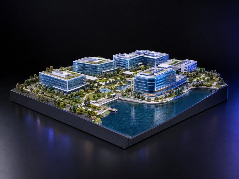 Concept render: Your campus in miniature. Your tech park or office campus at 1:500.