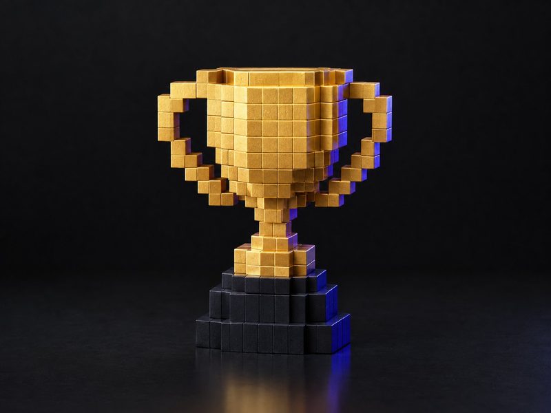 Concept render: Pixel trophy. A pixel-art trophy for the release, the hackathon or the year.