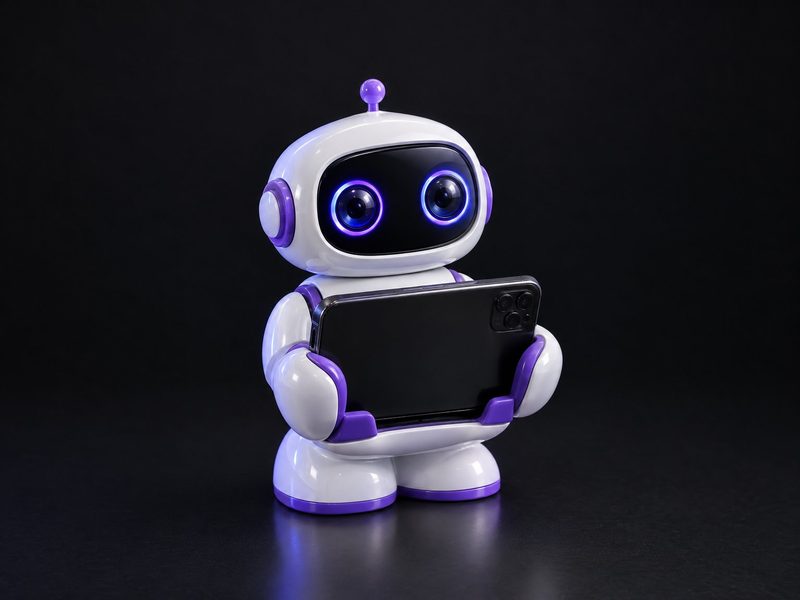 Concept render: Desk robot. A small robot companion that holds the phone.