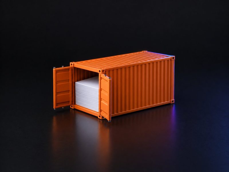 Concept render: Container card box. A shipping container with working doors, as a card box.