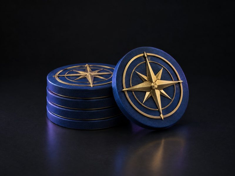 Concept render: Compass coasters. Coasters with a compass rose in relief.