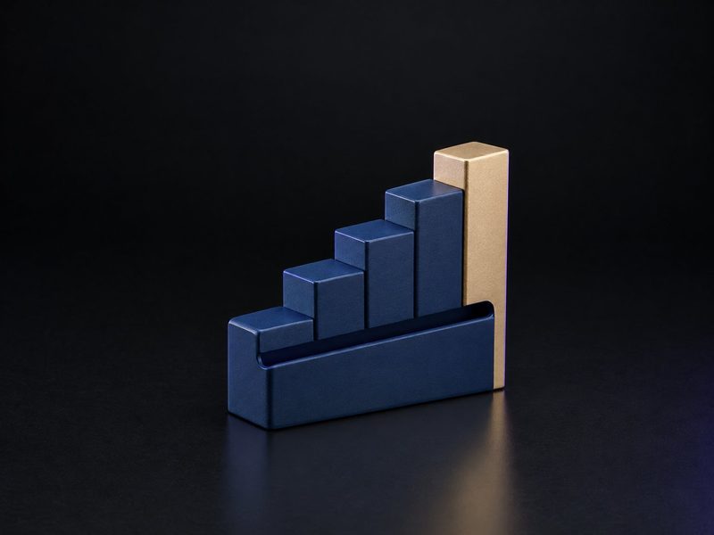 Concept render: Rising-bars phone stand. A phone stand made of rising bars, your mark on the front.